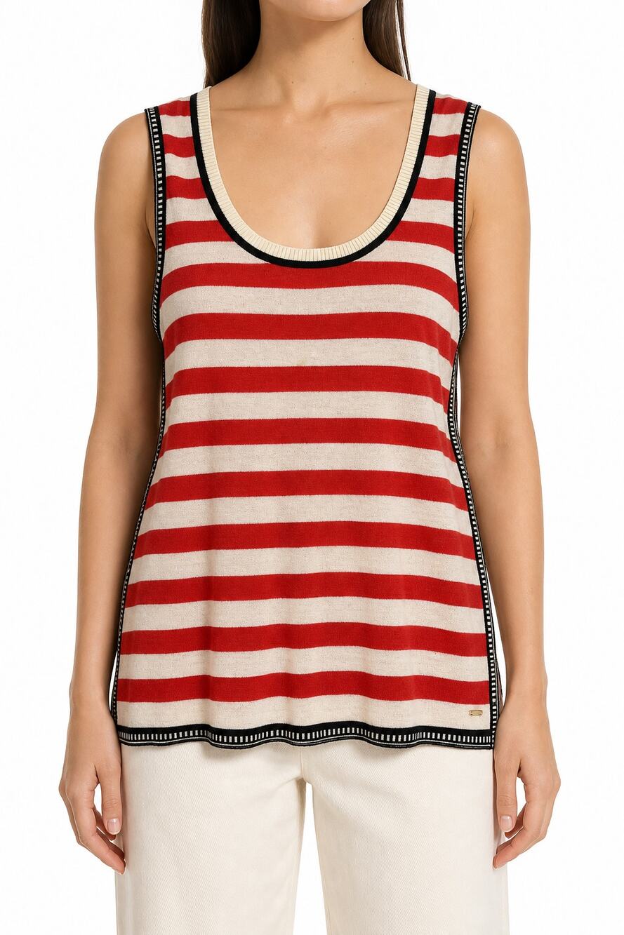 Tommy Hilfiger Women Silk Blend Striped Knit Tank Top Red White L Nautical USA